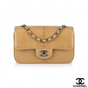 Chanel Dark Beige Exotic Python Mini Classic Flap Bag